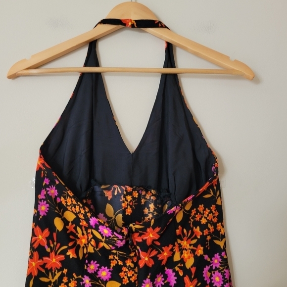 Vintage 60s Flower Power Floral Print Halter Long Maxi Dress with Matching Bag - Picture 4 of 10